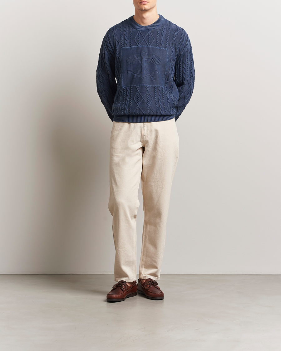 Men | Sweaters & Knitwear | GANT | Aran Cable Knitted Sweater Evening Blue