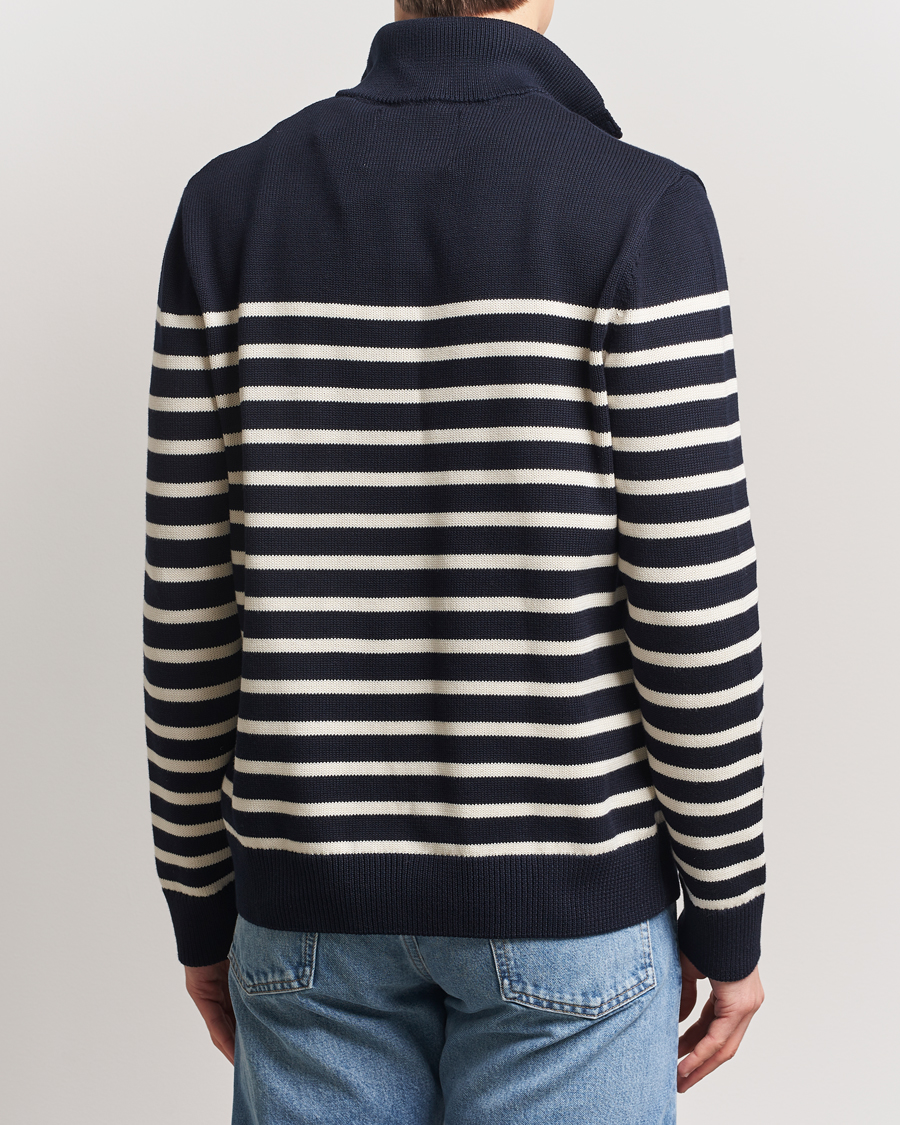 Men | Sweaters & Knitwear | GANT | Cotton Striped Knitted Sweater Evening Blue