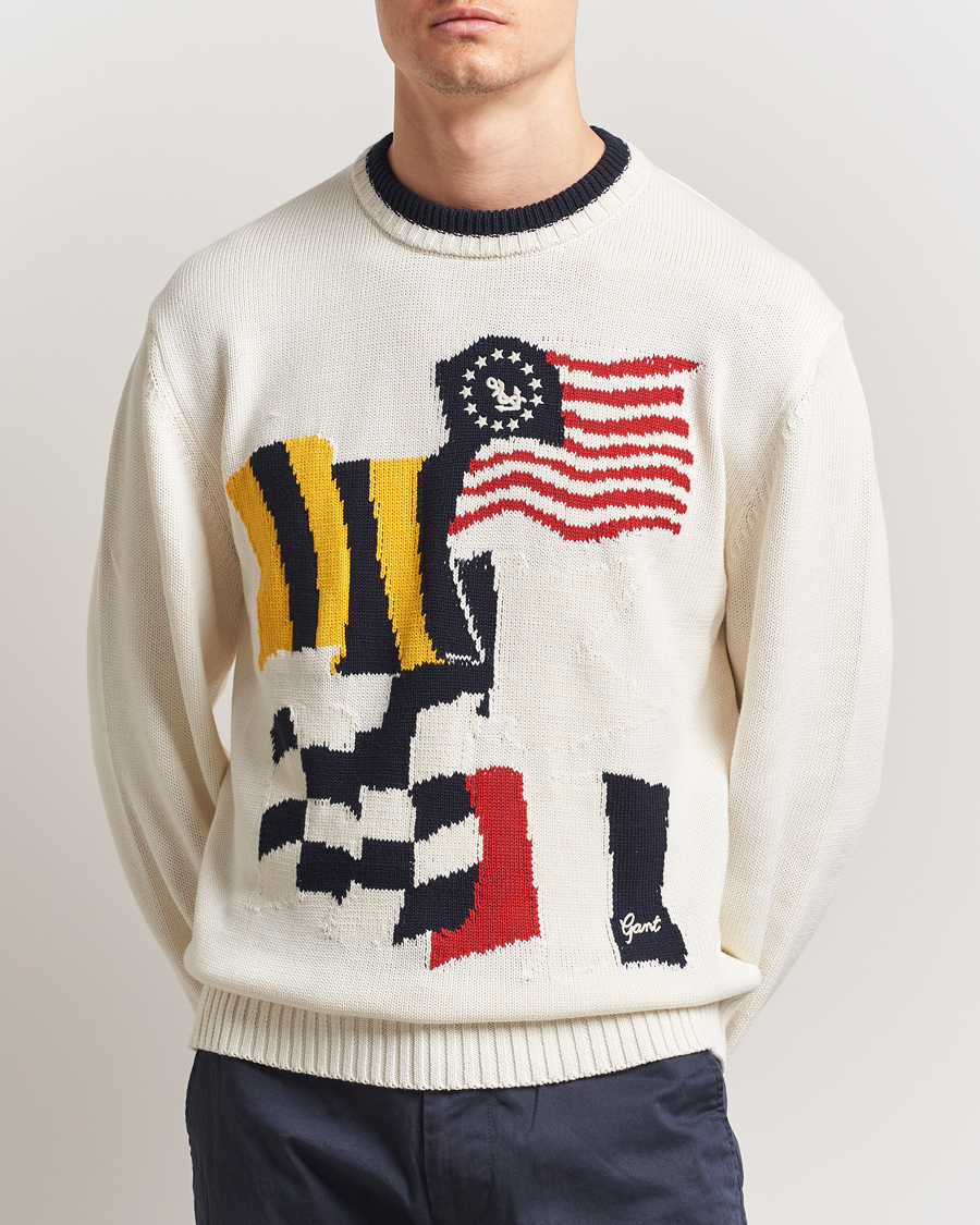 Men | Sweaters & Knitwear | GANT | Flag Intarsia Knitted Sweater Eggshell