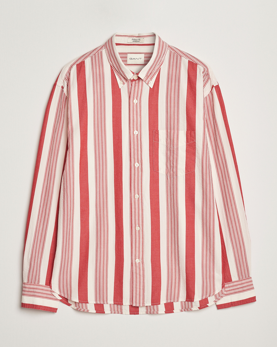 Men | Shirts | GANT | Relaxed Fit Wide Striped Seersucker Shirt Ruby Red