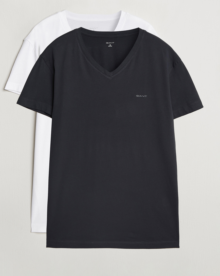 Men | T-Shirts | GANT | 2-Pack V-Neck T-shirt Black/White