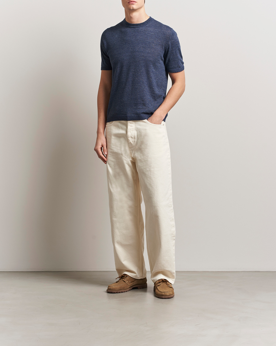 Men | T-Shirts | Altea | Cotton/Linen Short Sleeve T-Shirt Navy