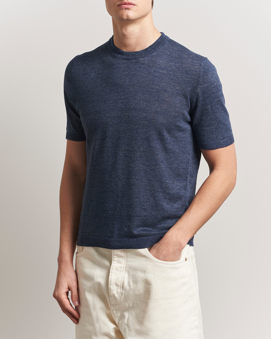 Men | T-Shirts | Altea | Cotton/Linen Short Sleeve T-Shirt Navy