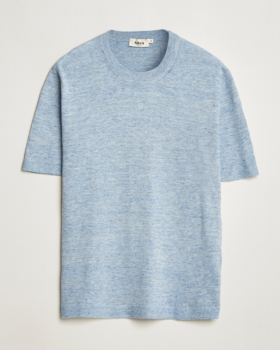 Men | T-Shirts | Altea | Cotton/Linen Short Sleeve T-Shirt Light Blue