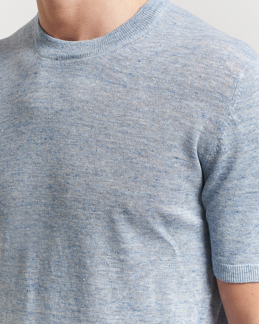 Men | T-Shirts | Altea | Cotton/Linen Short Sleeve T-Shirt Light Blue