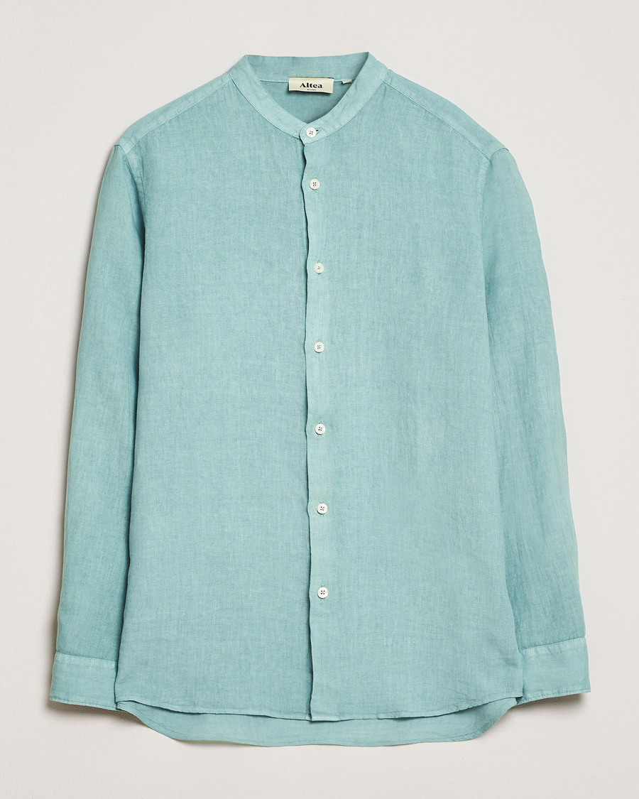 Men | Shirts | Altea | Linen Guru Collar Shirt Azzurro