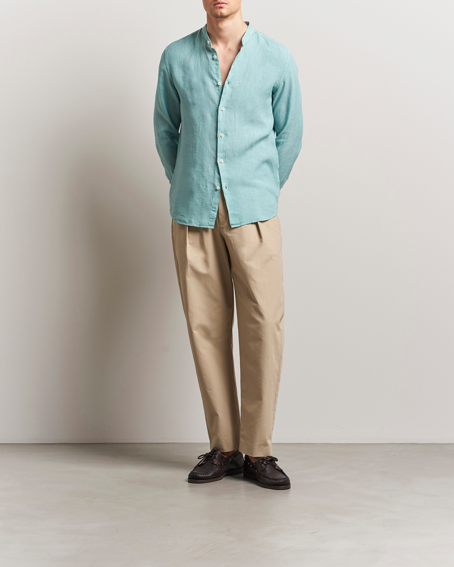 Men | Shirts | Altea | Linen Guru Collar Shirt Azzurro