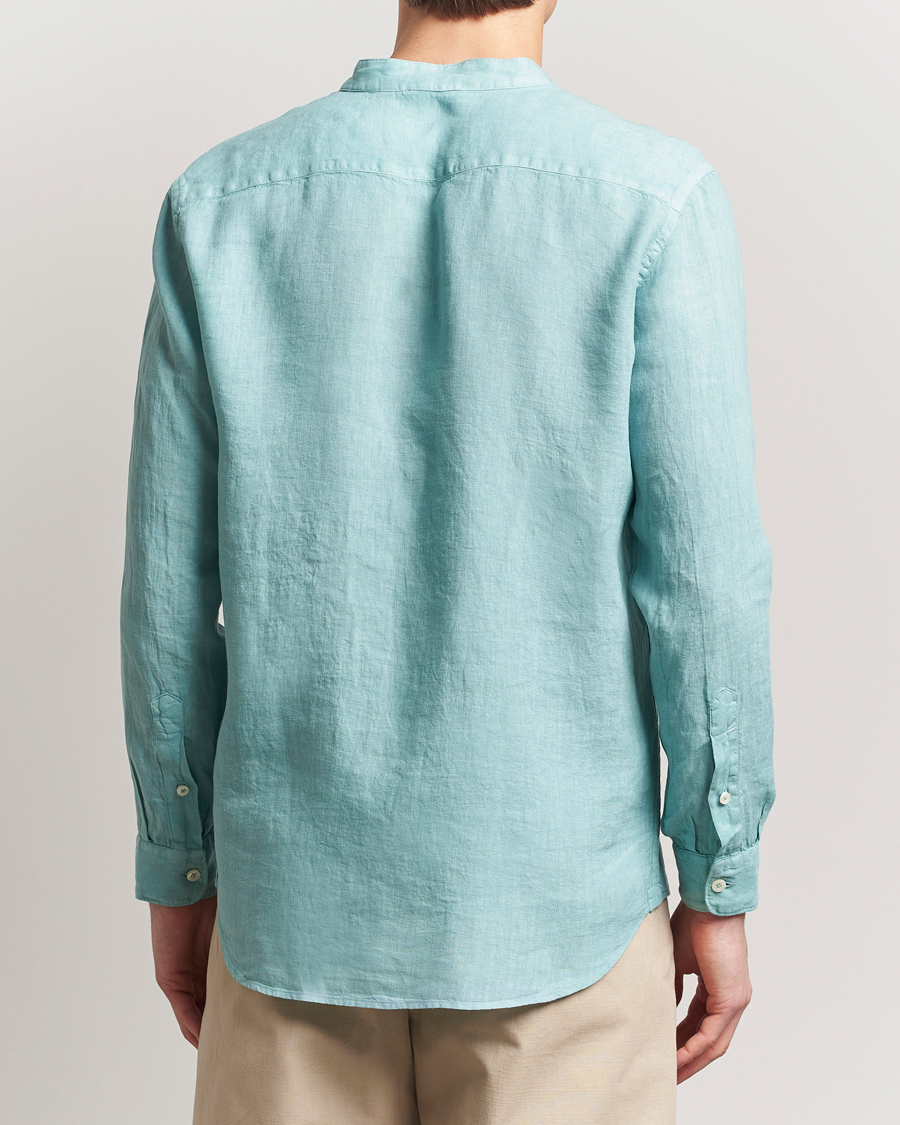 Men | Shirts | Altea | Linen Guru Collar Shirt Azzurro