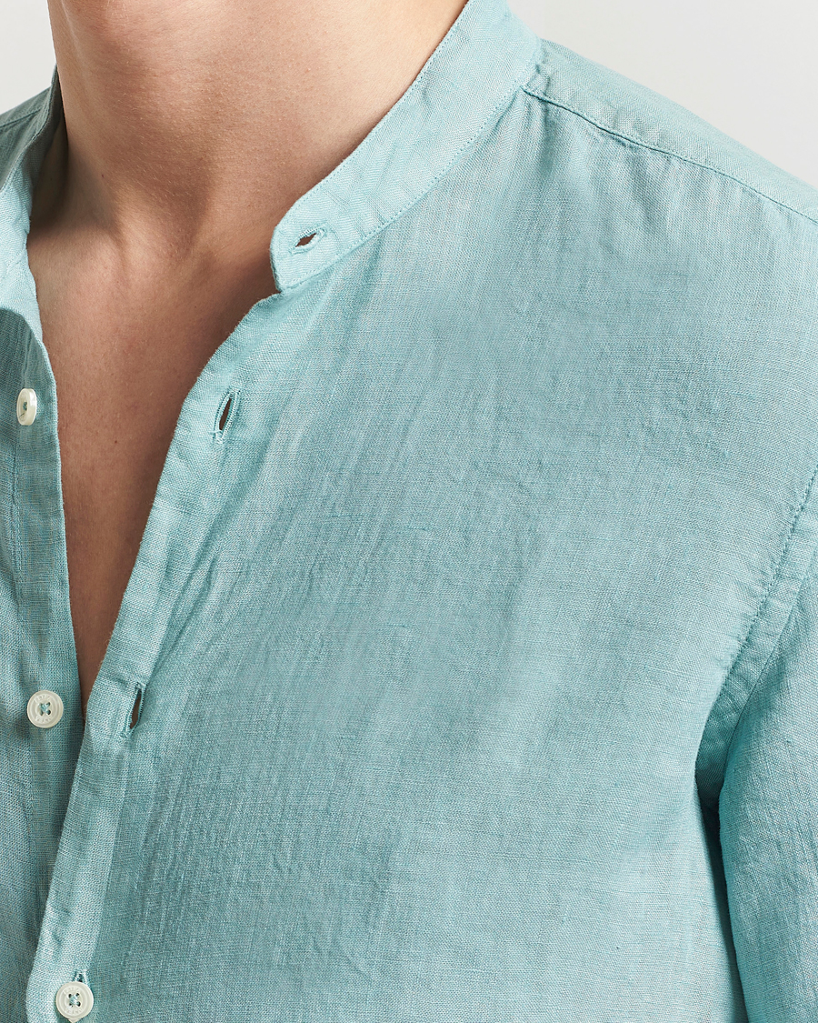Men | Shirts | Altea | Linen Guru Collar Shirt Azzurro