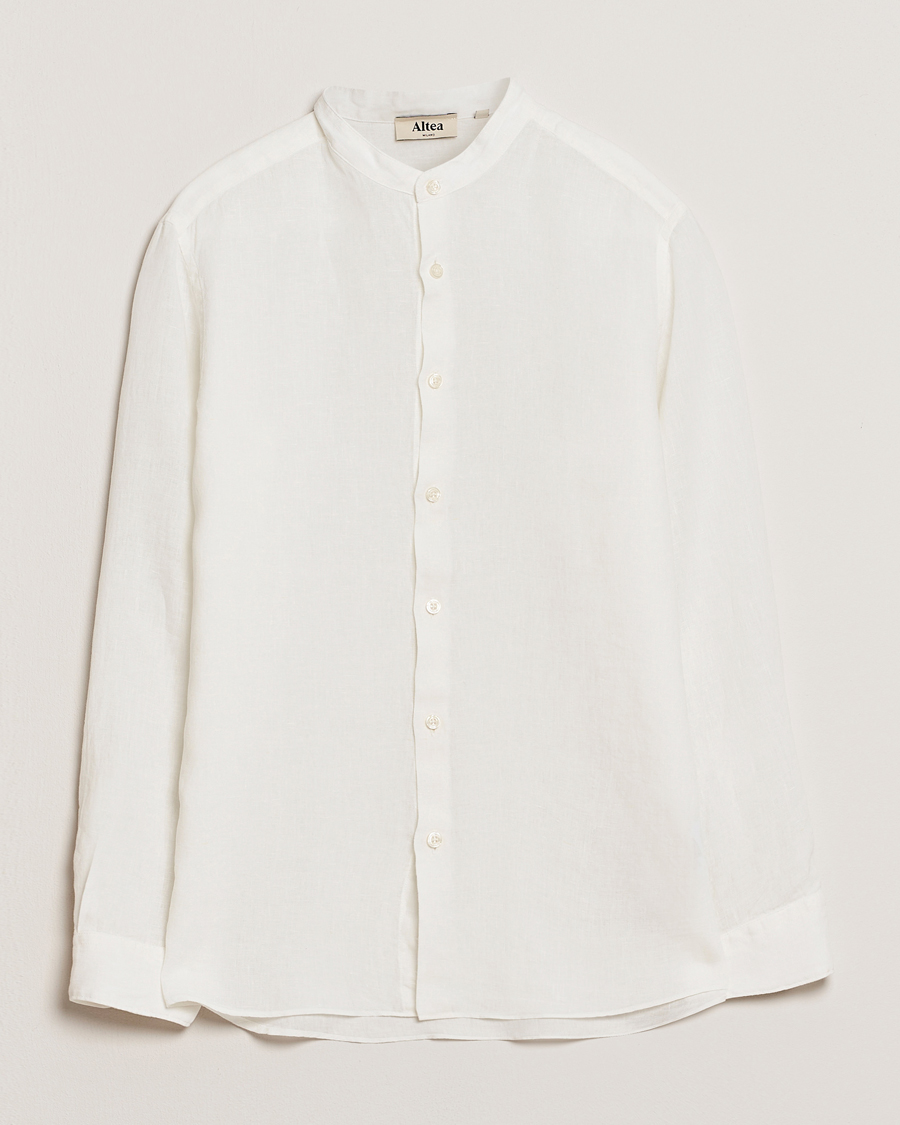 Men | Shirts | Altea | Linen Guru Collar Shirt White