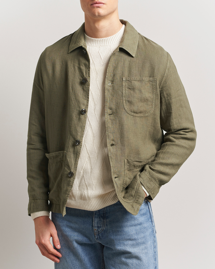 Men | Coats & Jackets | Altea | Linen Chore Jacket Military
