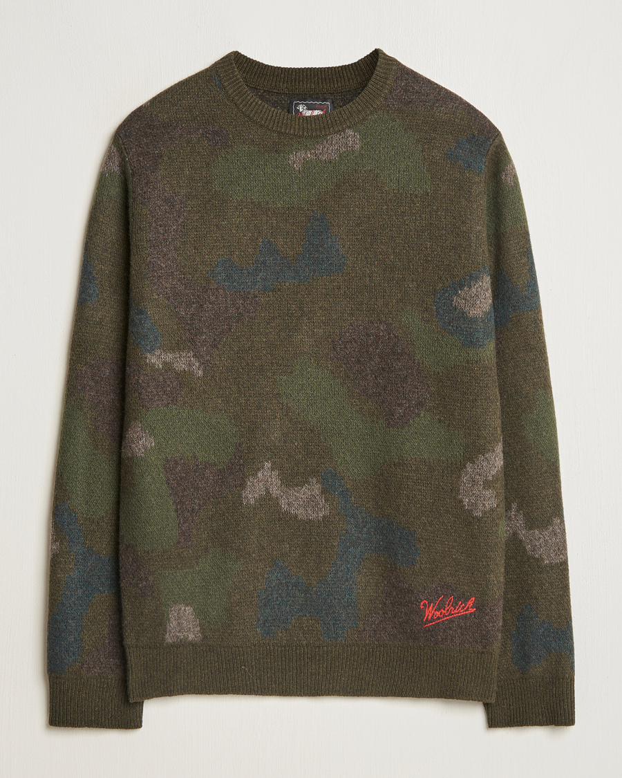 Men | Sweaters & Knitwear | Woolrich | Lambswool Crewneck by Todd Snyder Green Camo