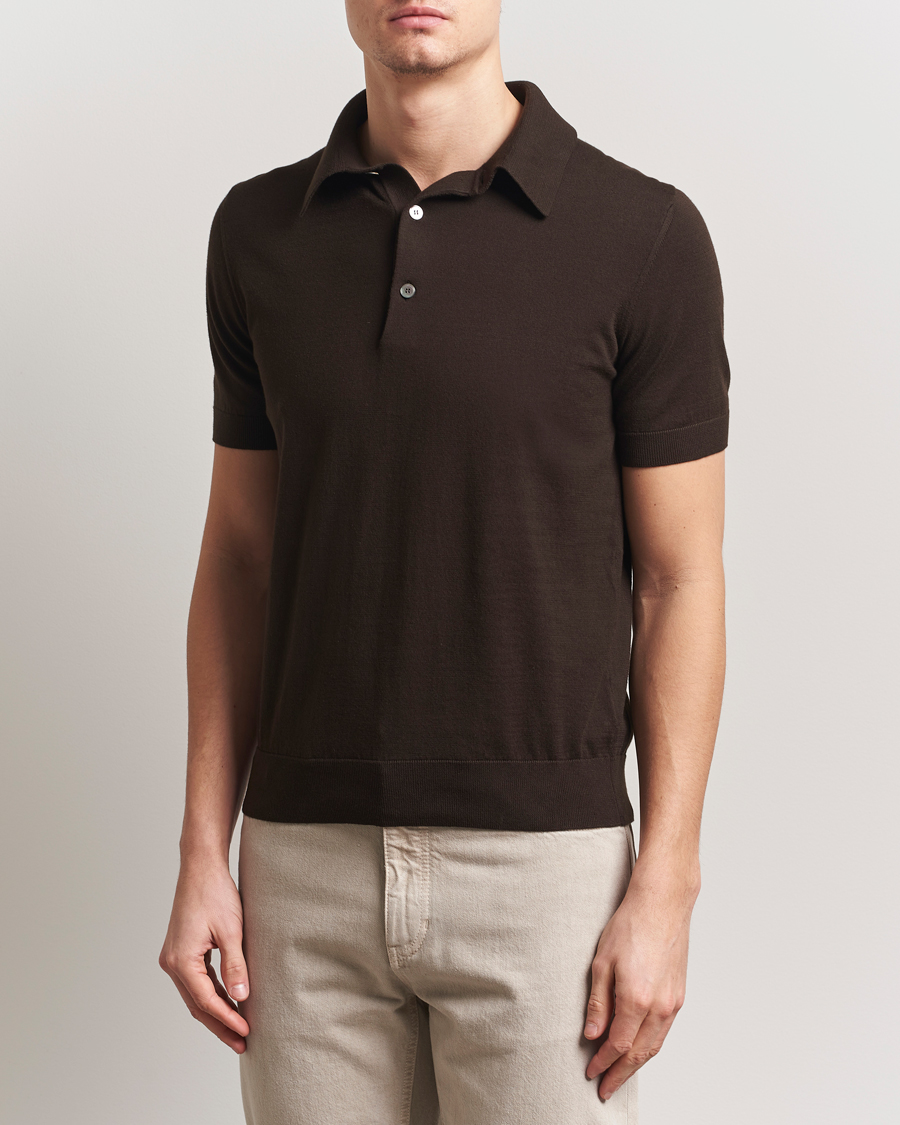 Men | Sweaters & Knitwear | Zegna | Premium Cotton Knitted Polo Brown