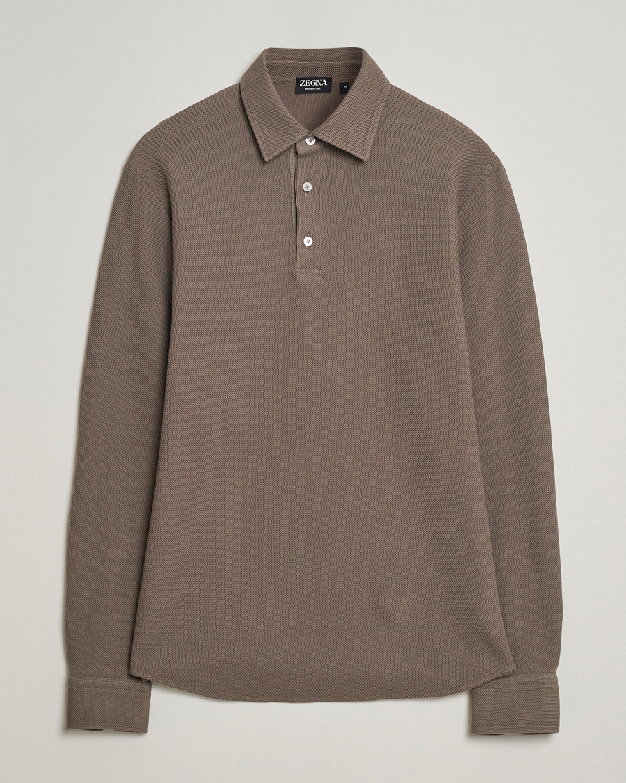 Men | Sweaters & Knitwear | Zegna | Cotton Piquet Long Sleeve Polo Brown
