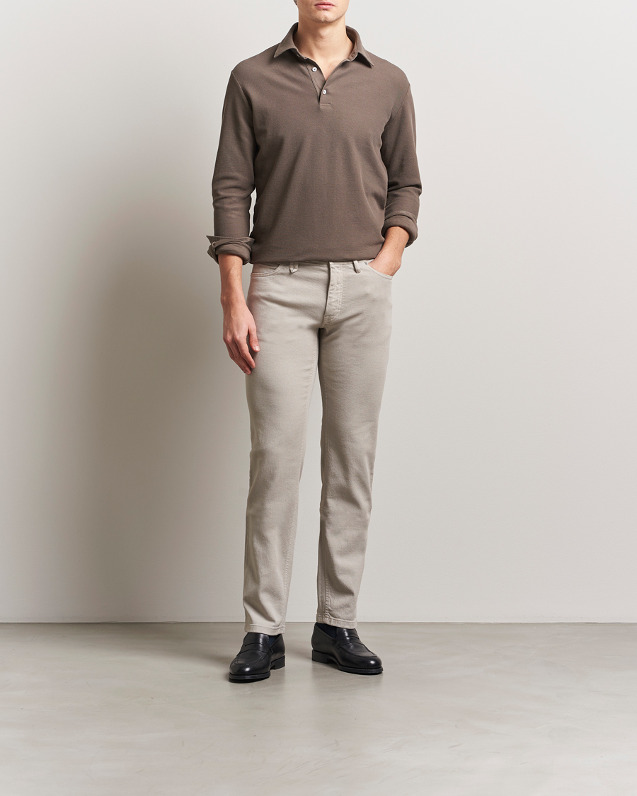 Men | Sweaters & Knitwear | Zegna | Cotton Piquet Long Sleeve Polo Brown