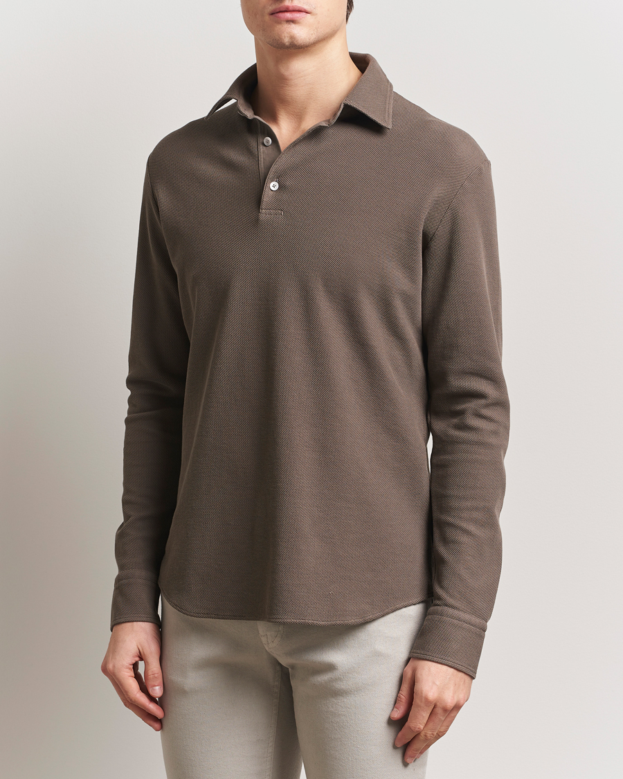 Men | Sweaters & Knitwear | Zegna | Cotton Piquet Long Sleeve Polo Brown