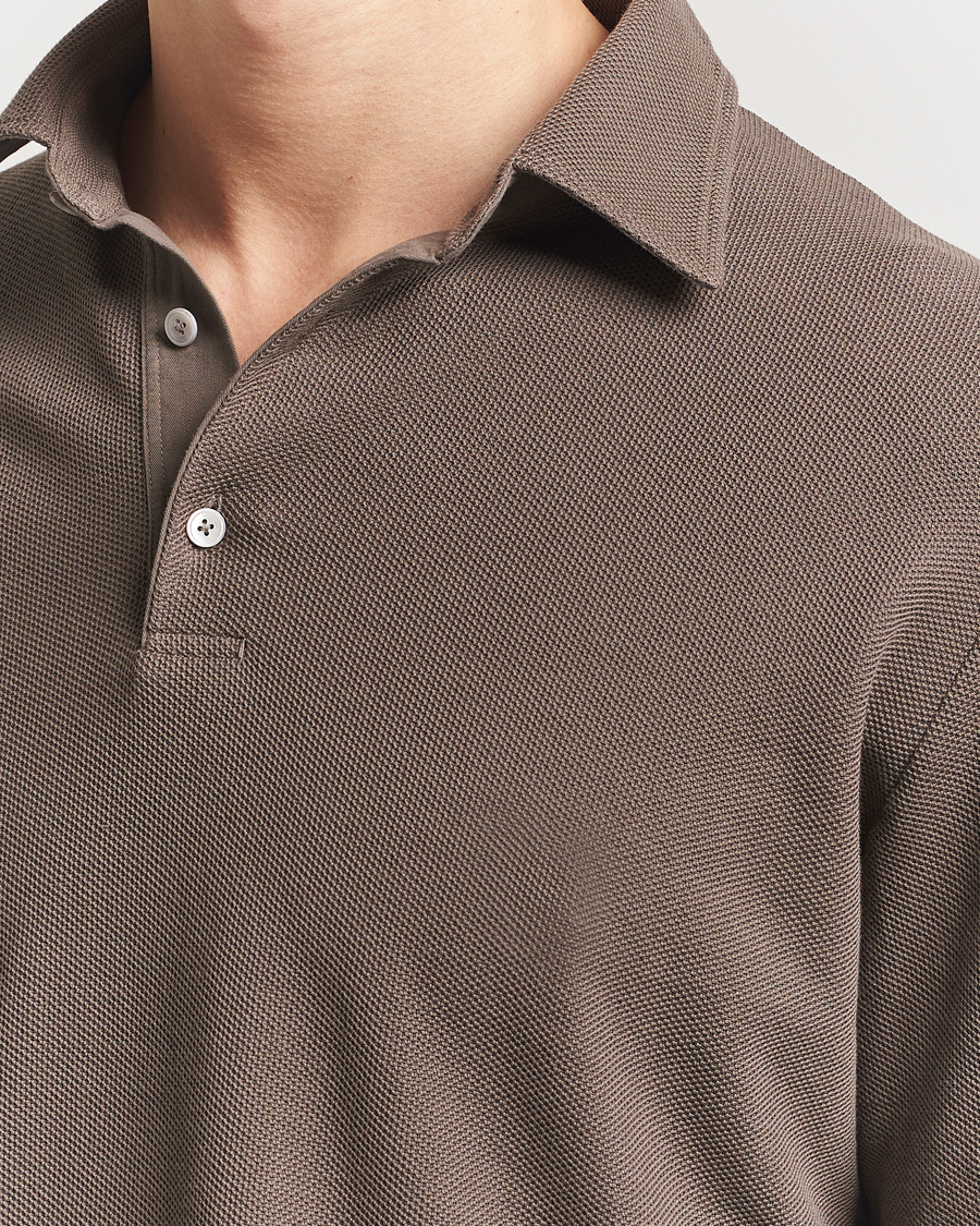 Men | Sweaters & Knitwear | Zegna | Cotton Piquet Long Sleeve Polo Brown