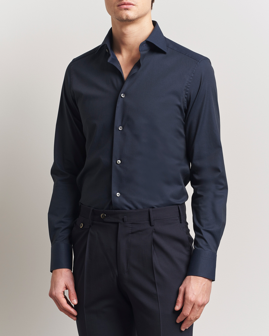 Men | Shirts | Zegna | Slim Fit Stretch Cotton Dress Shirt Navy