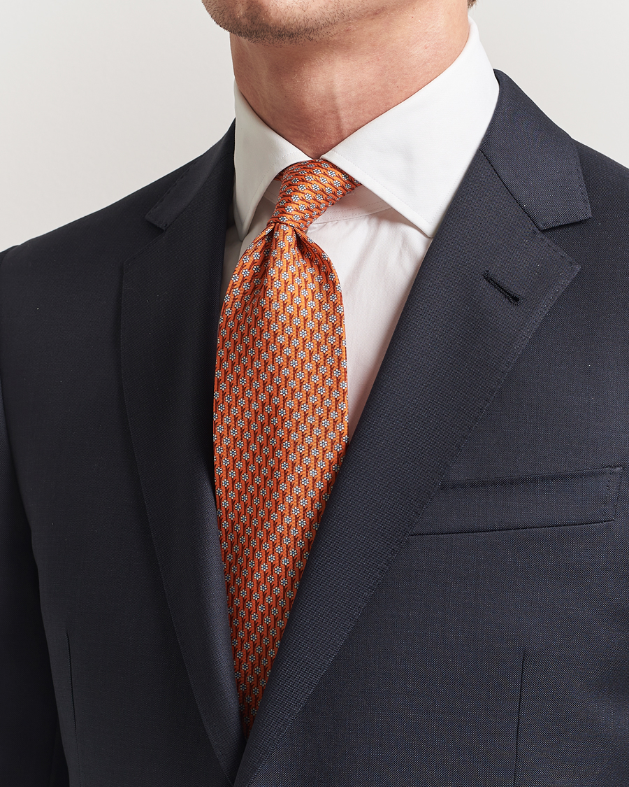 Men | Ties | Zegna | Printed Flower Silk Tie Orange