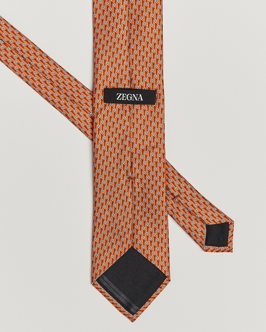 Men | Ties | Zegna | Printed Flower Silk Tie Orange