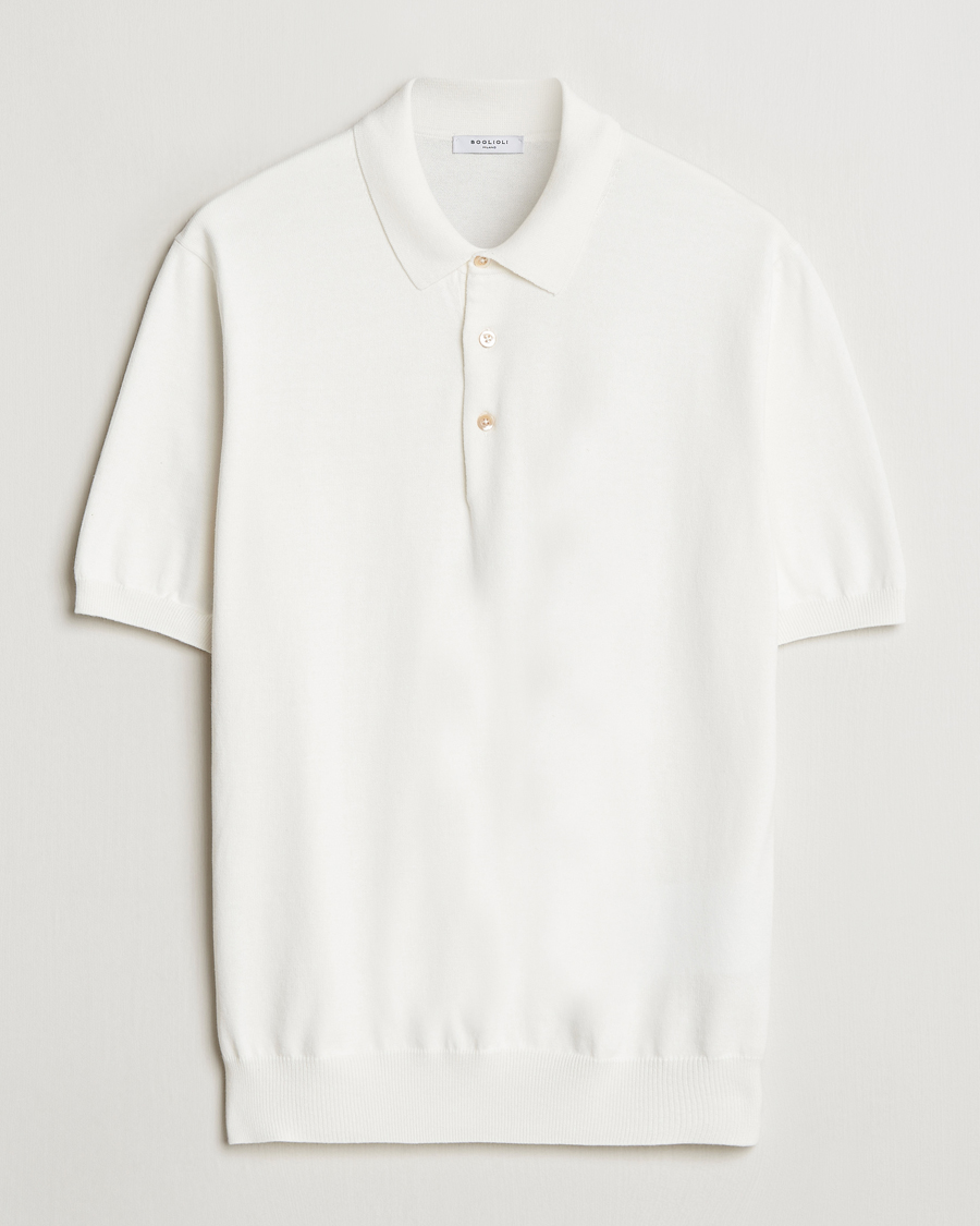 Men | Polo Shirts | Boglioli | Short Sleeve Knitted Polo White