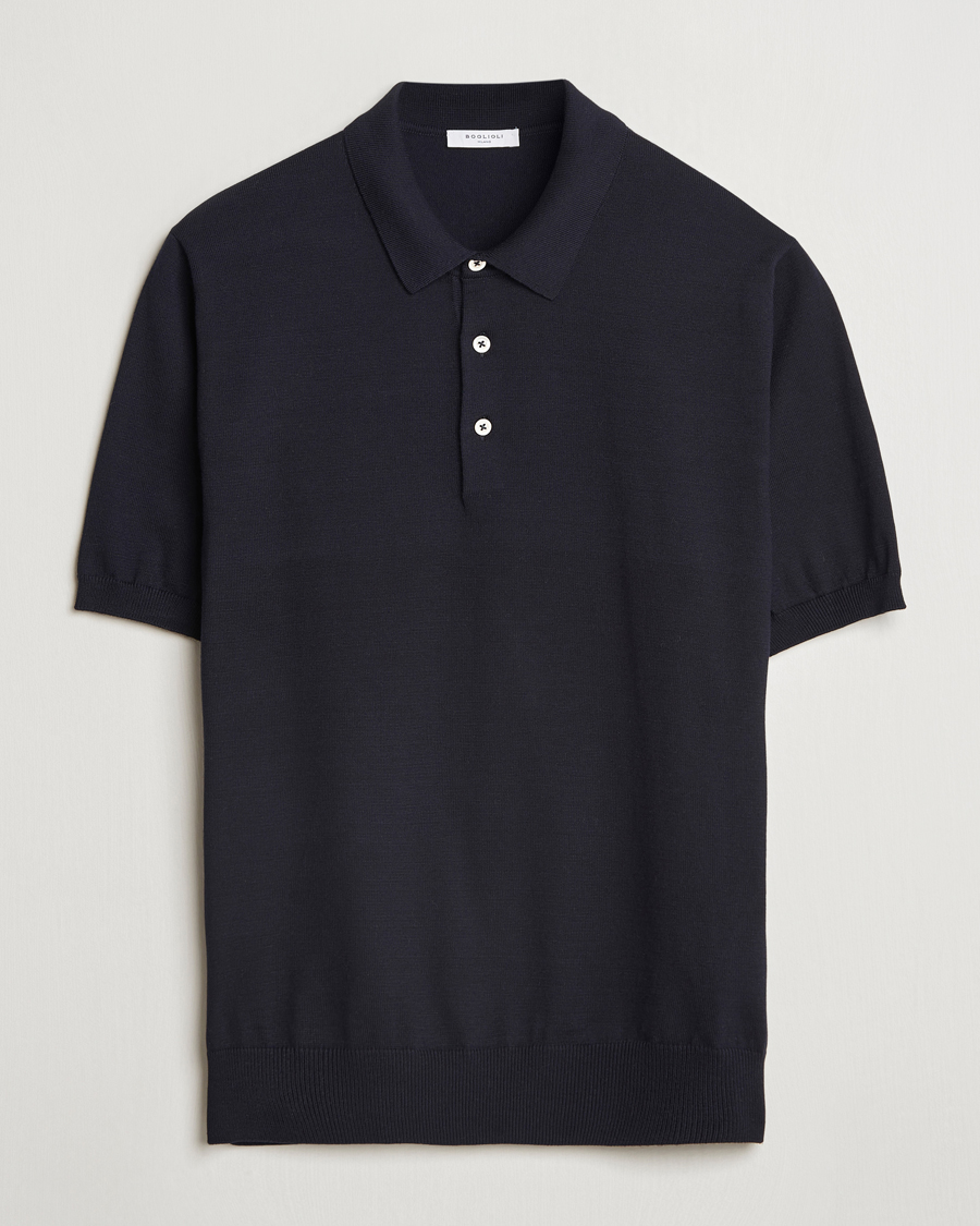 Men | Polo Shirts | Boglioli | Short Sleeve Knitted Polo Navy