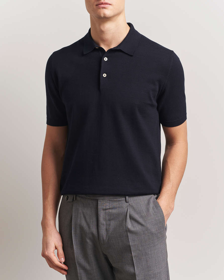 Men | Polo Shirts | Boglioli | Short Sleeve Knitted Polo Navy