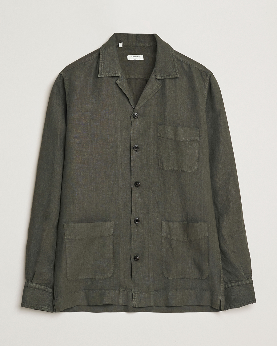 Men | Coats & Jackets | Boglioli | Linen Painter Jacket Dark Green