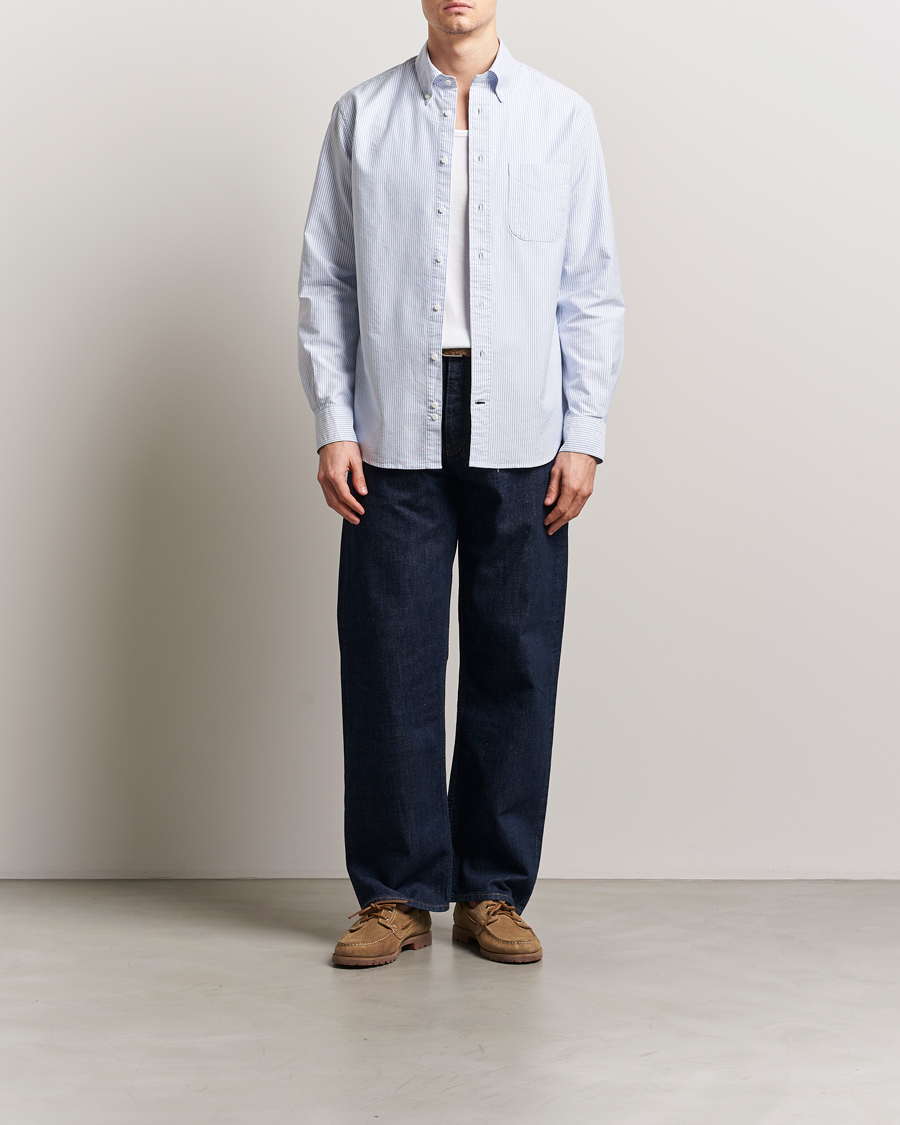 Men | Shirts | Gitman Vintage | Button Down Striped Oxford Shirt Light Blue