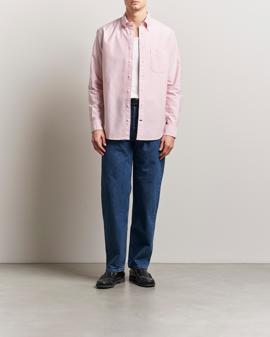 Men | Shirts | Gitman Vintage | Button Down Striped Oxford Shirt Red