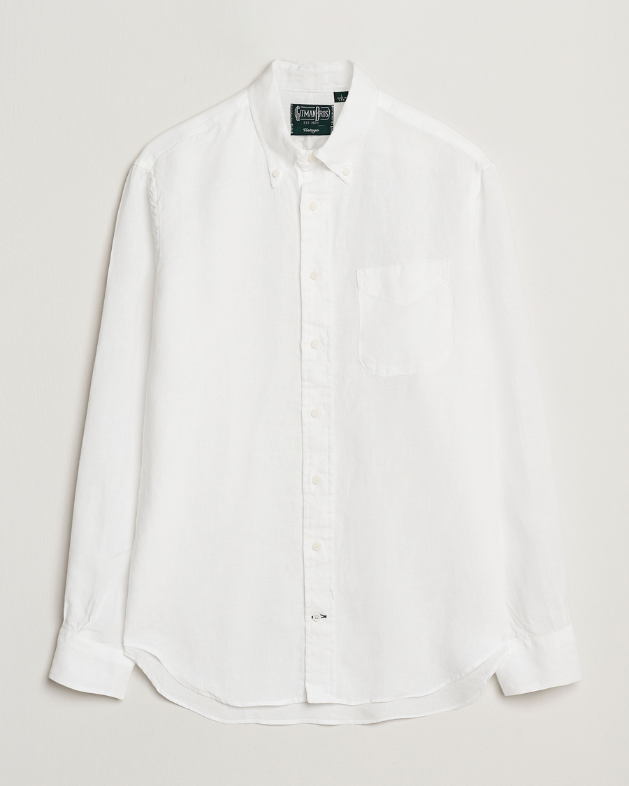 Men | Shirts | Gitman Vintage | Button Down Linen Shirt White