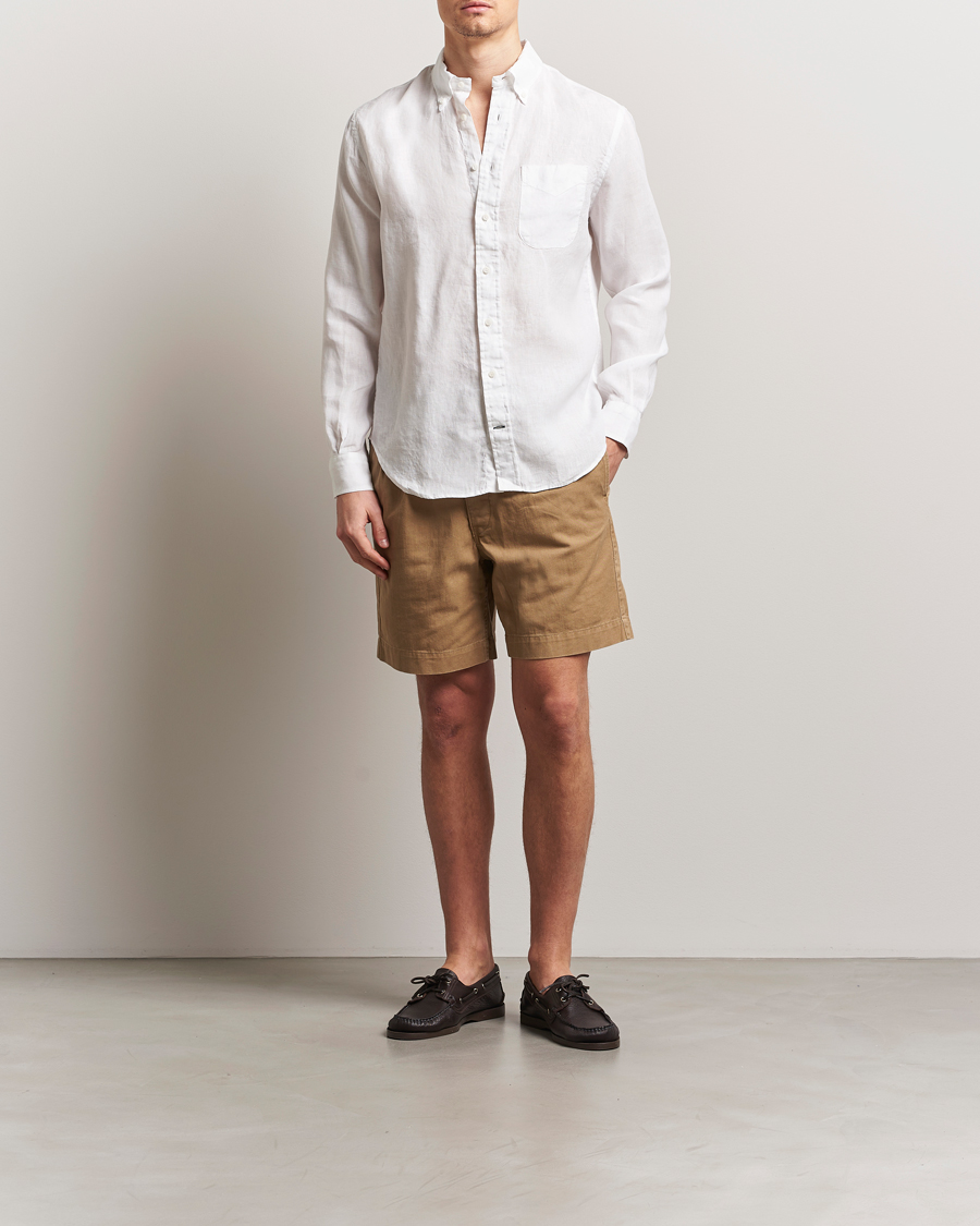 Men | Shirts | Gitman Vintage | Button Down Linen Shirt White