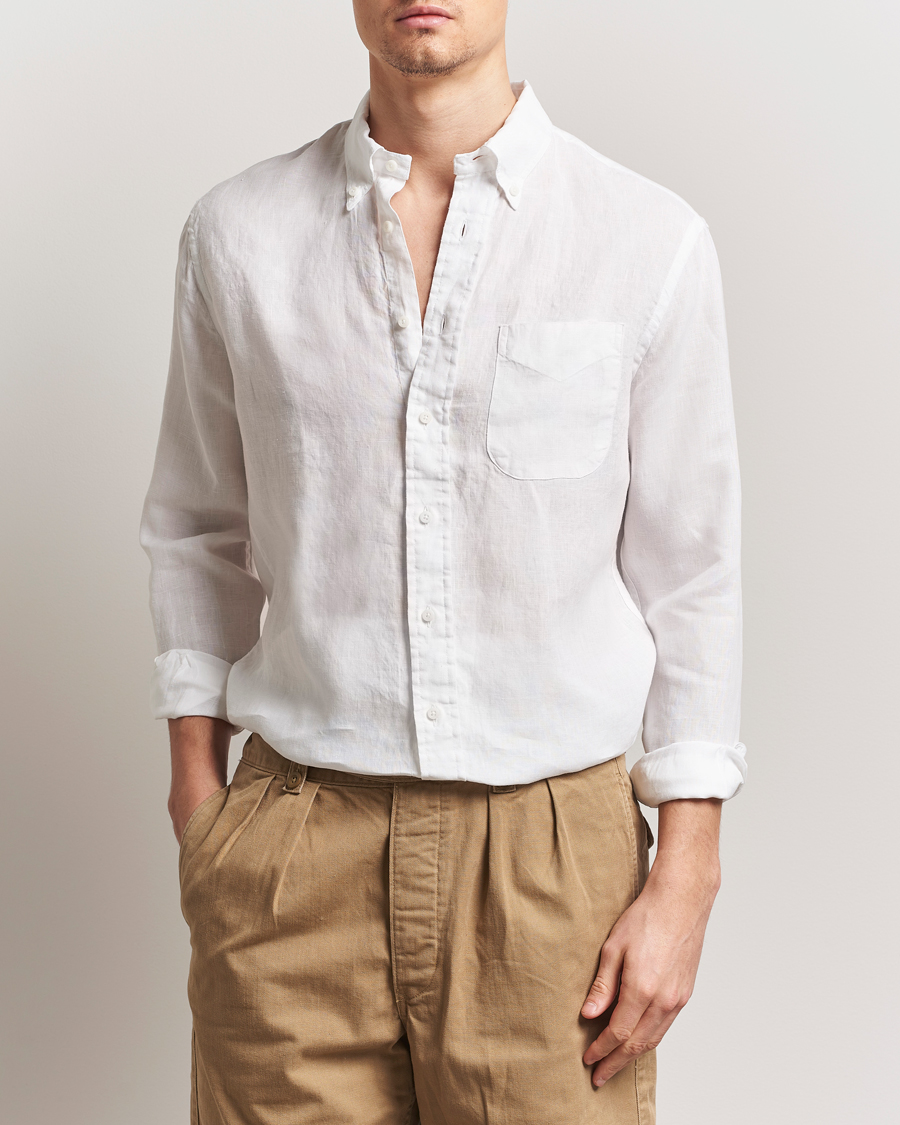 Men | Shirts | Gitman Vintage | Button Down Linen Shirt White