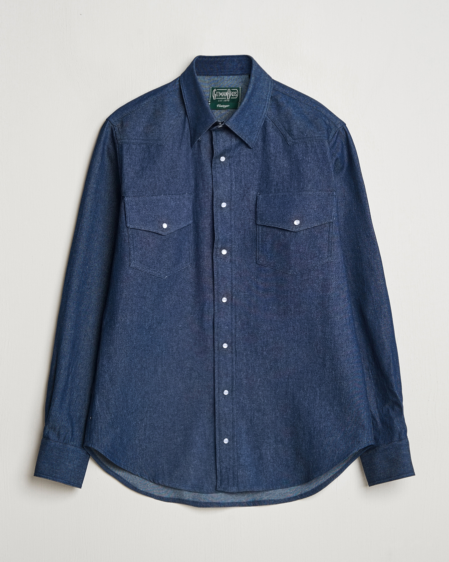 Men | Shirts | Gitman Vintage | Western Denim Shirt Dark Indigo