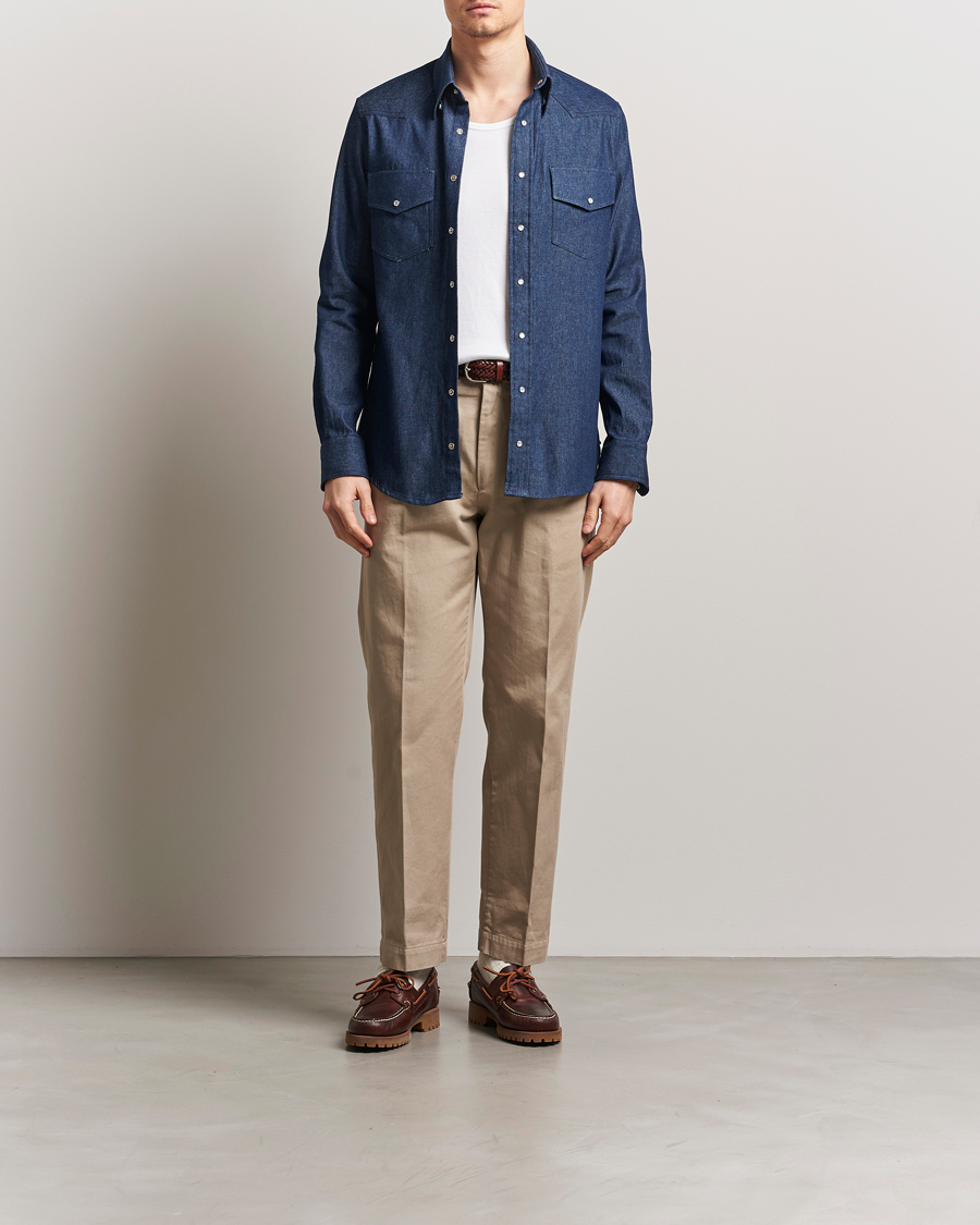 Men | Shirts | Gitman Vintage | Western Denim Shirt Dark Indigo