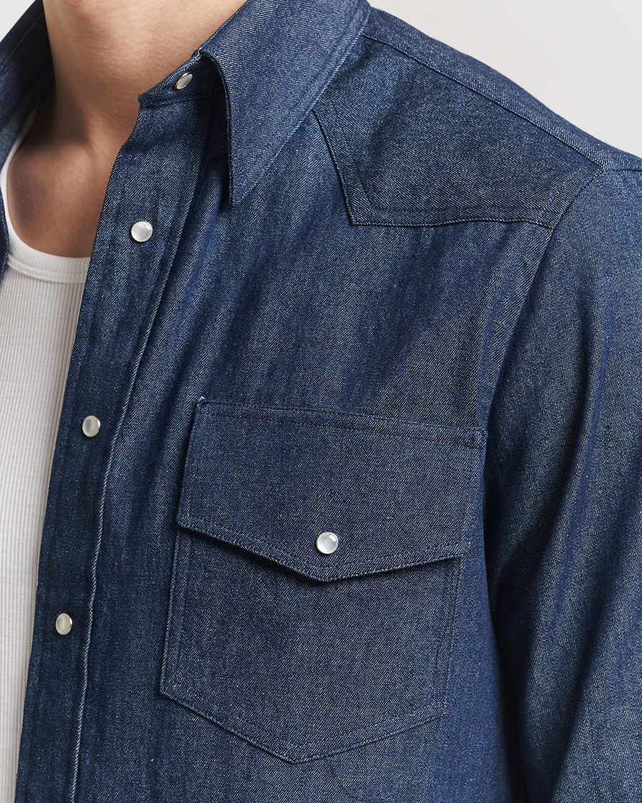 Men | Shirts | Gitman Vintage | Western Denim Shirt Dark Indigo