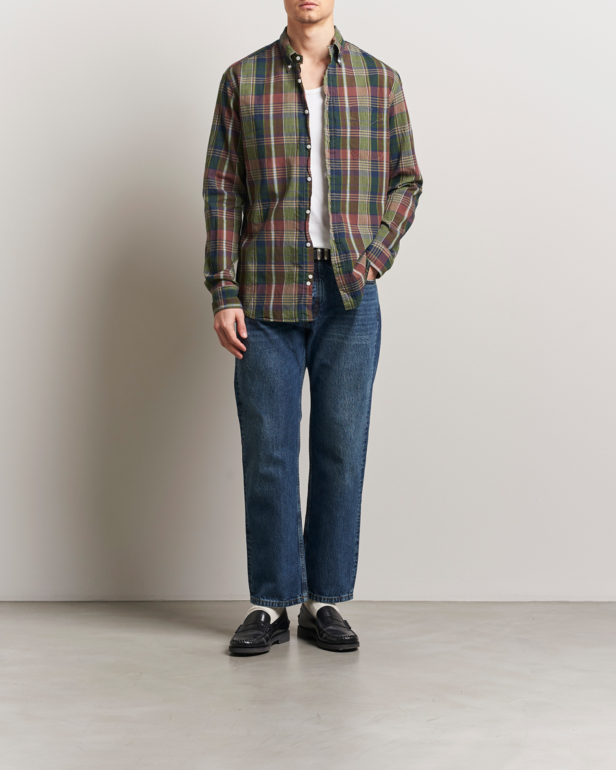Men | Shirts | Gitman Vintage | Button Down Indian Madras Shirt Olive Check