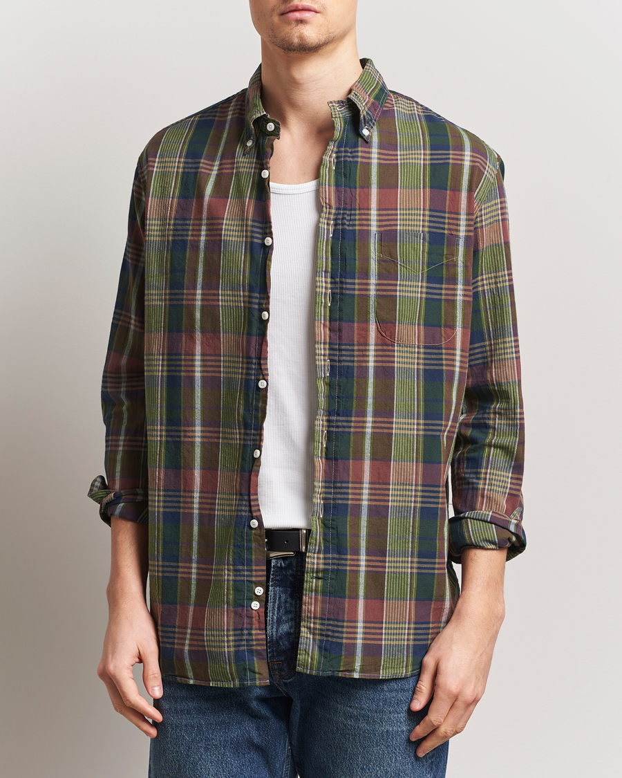Men | Shirts | Gitman Vintage | Button Down Indian Madras Shirt Olive Check