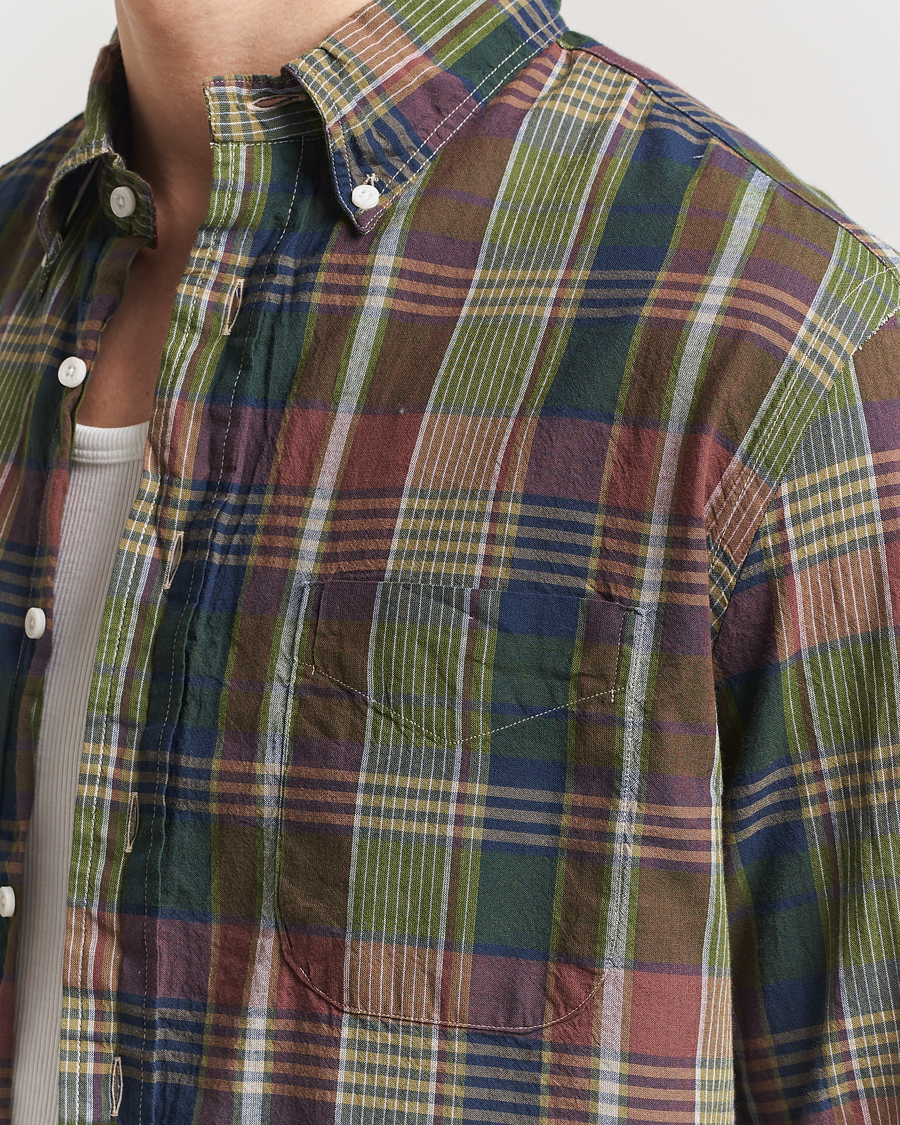 Men | Shirts | Gitman Vintage | Button Down Indian Madras Shirt Olive Check