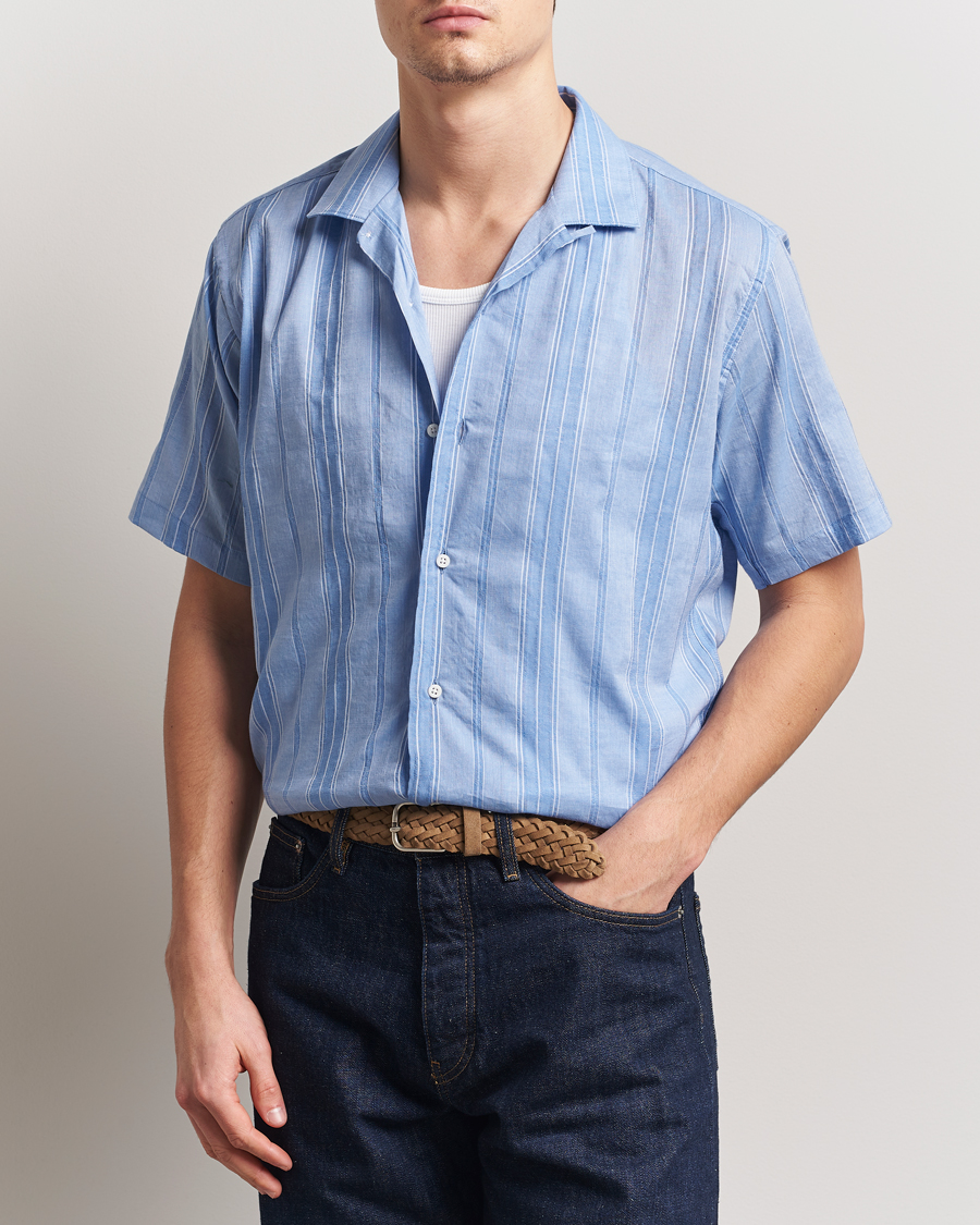 Men | Shirts | Gitman Vintage | Japanese Dobby Camp Shirt Light Blue