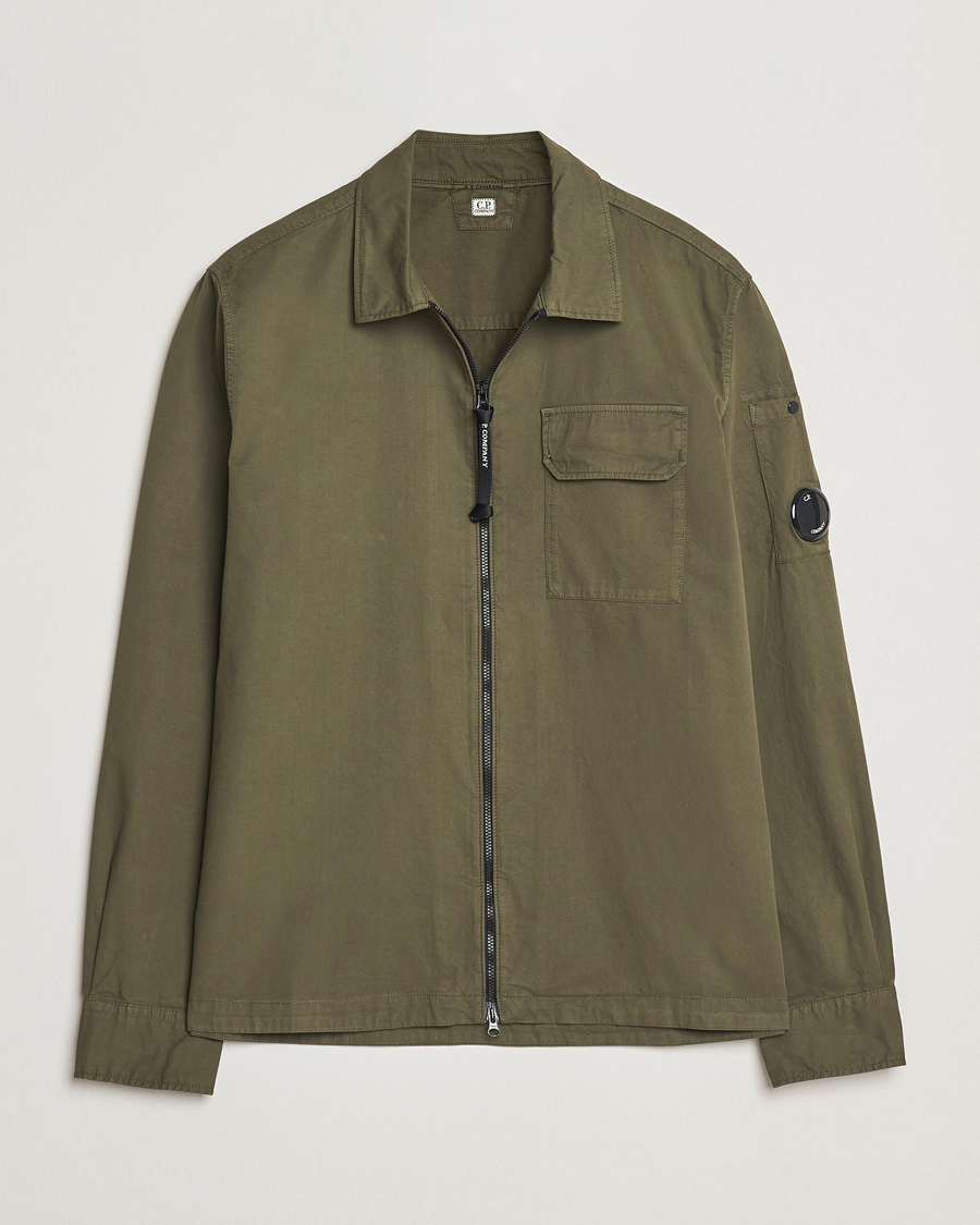 Men | Shirts | C.P. Company | Garment Dyed Gabardine Zip Shirt Jacket Olive