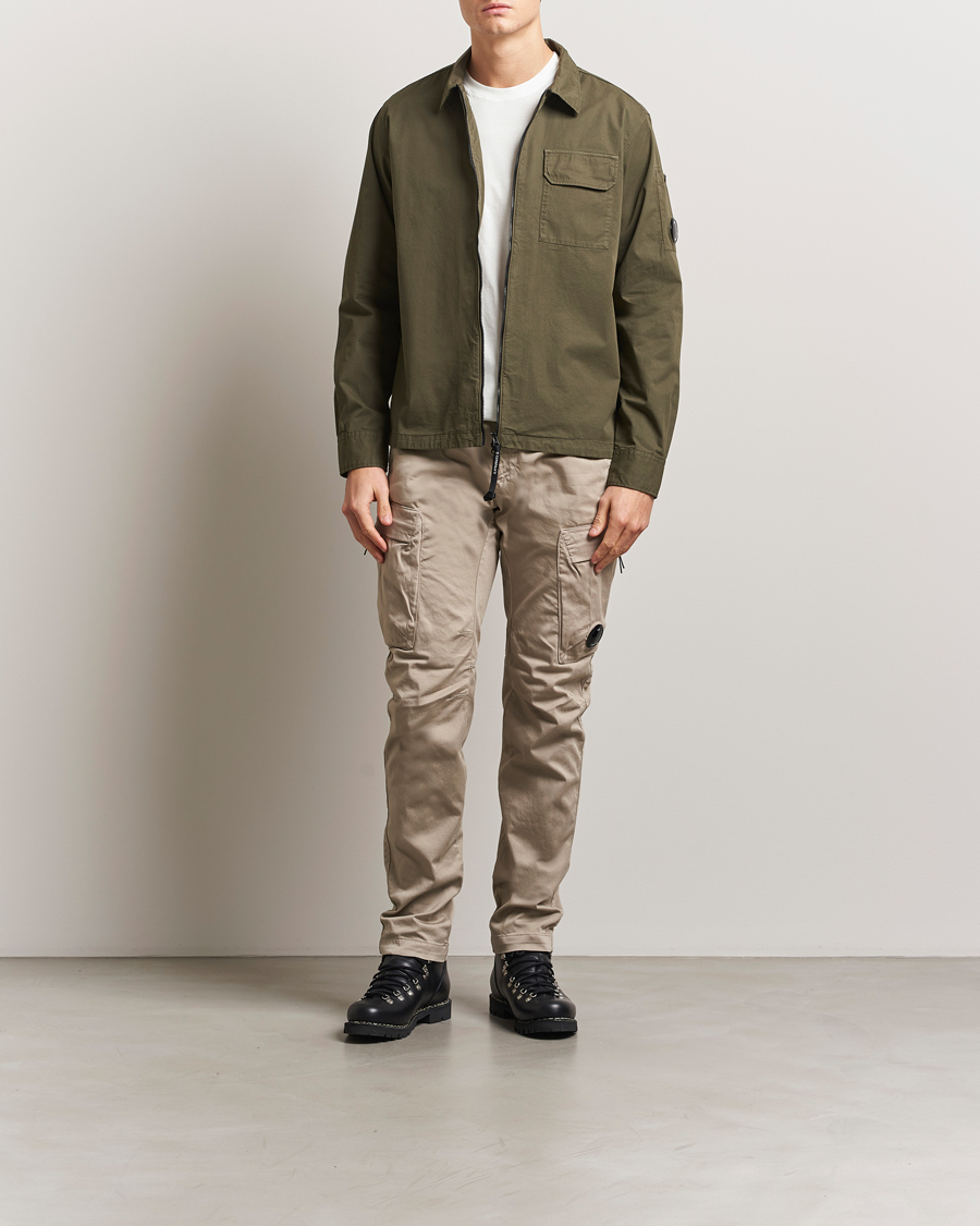 Men | Shirts | C.P. Company | Garment Dyed Gabardine Zip Shirt Jacket Olive