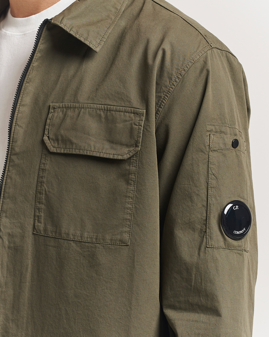 Men | Shirts | C.P. Company | Garment Dyed Gabardine Zip Shirt Jacket Olive