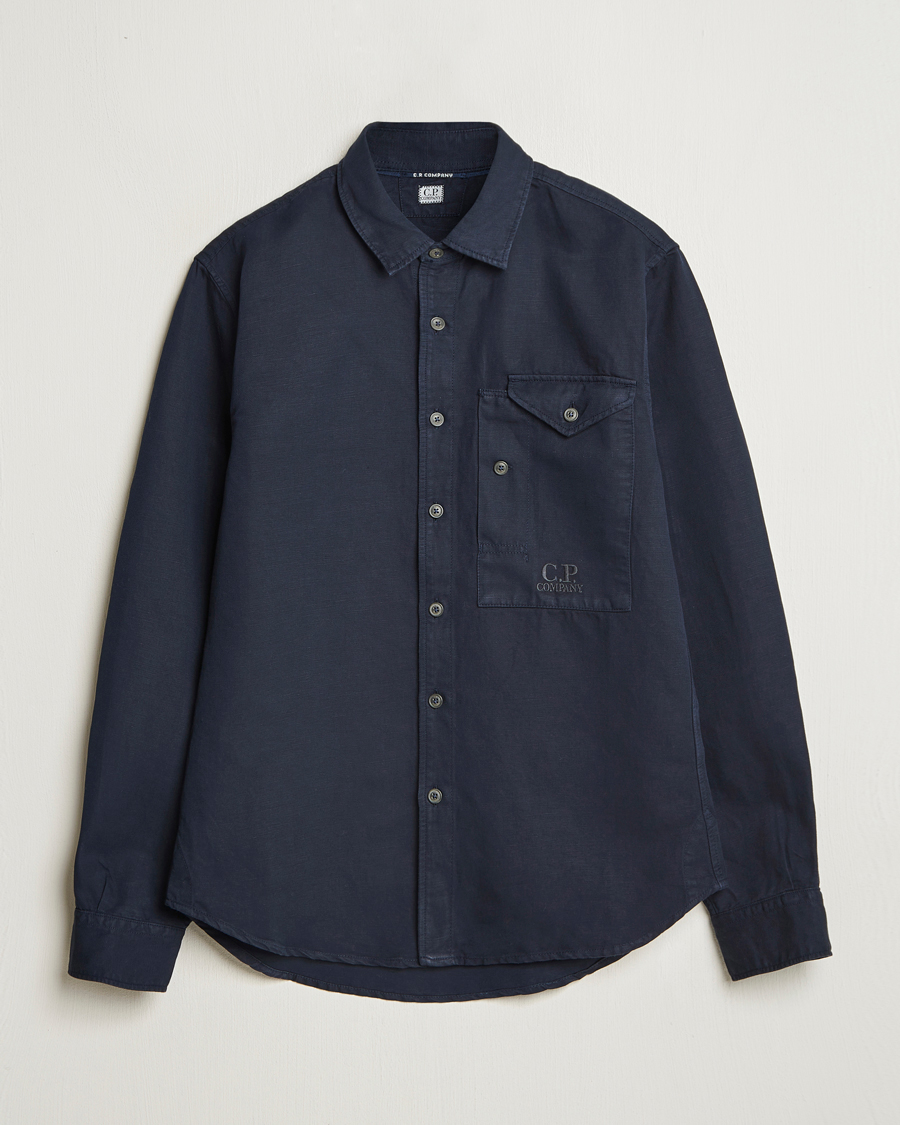Men | Shirts | C.P. Company | Cotton/Linen Pocket Overshirt Navy