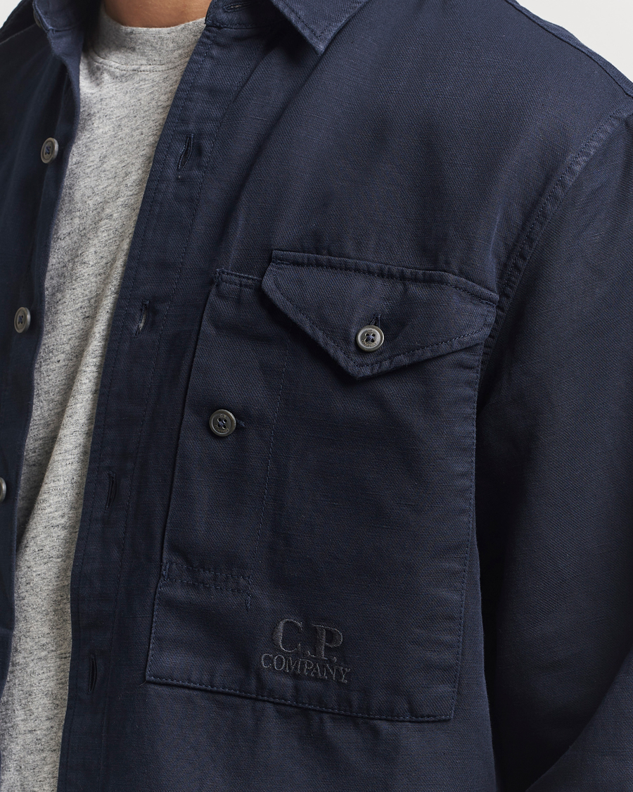 Men | Shirts | C.P. Company | Cotton/Linen Pocket Overshirt Navy