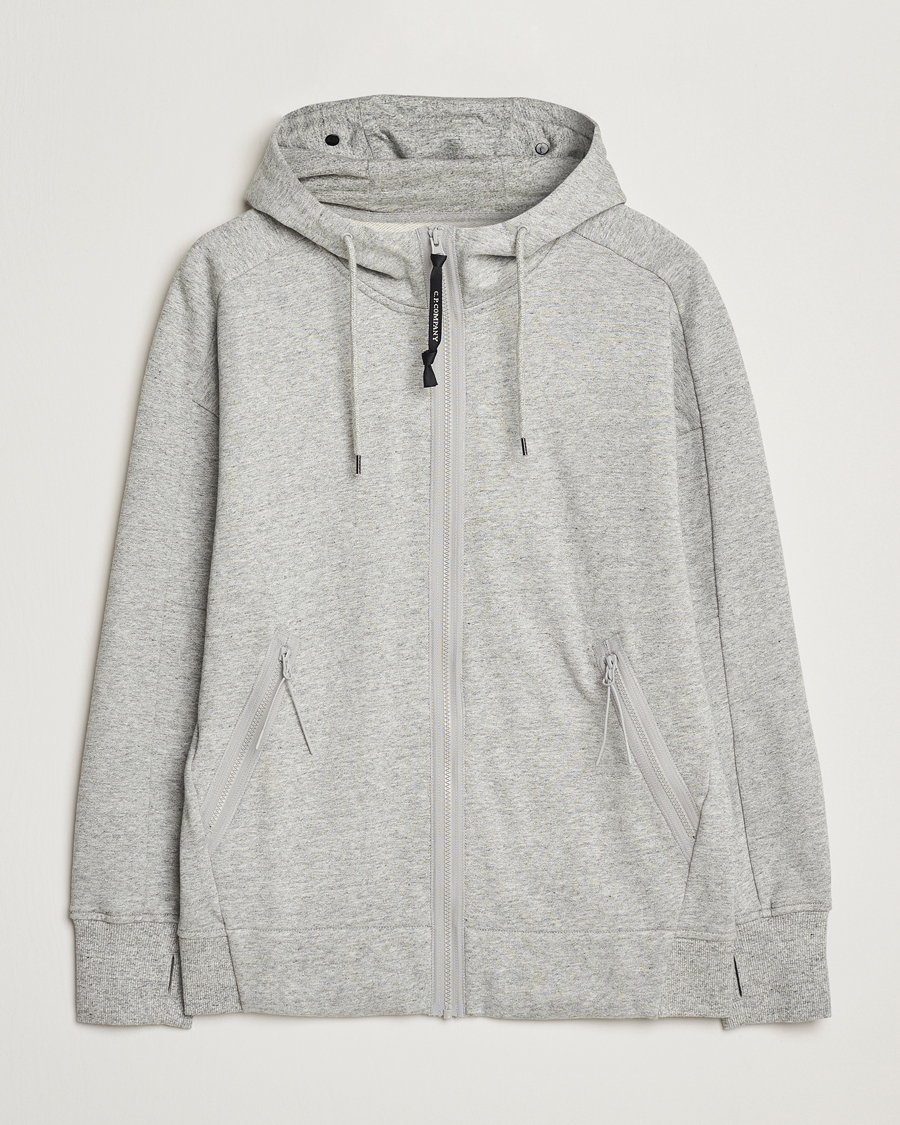 Men | Sweaters & Knitwear | C.P. Company | Diagonal Raised Fleece Full Zip Goggle Hoodie Grey