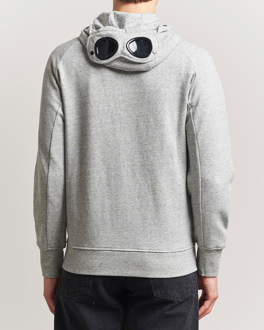Men | Sweaters & Knitwear | C.P. Company | Diagonal Raised Fleece Full Zip Goggle Hoodie Grey