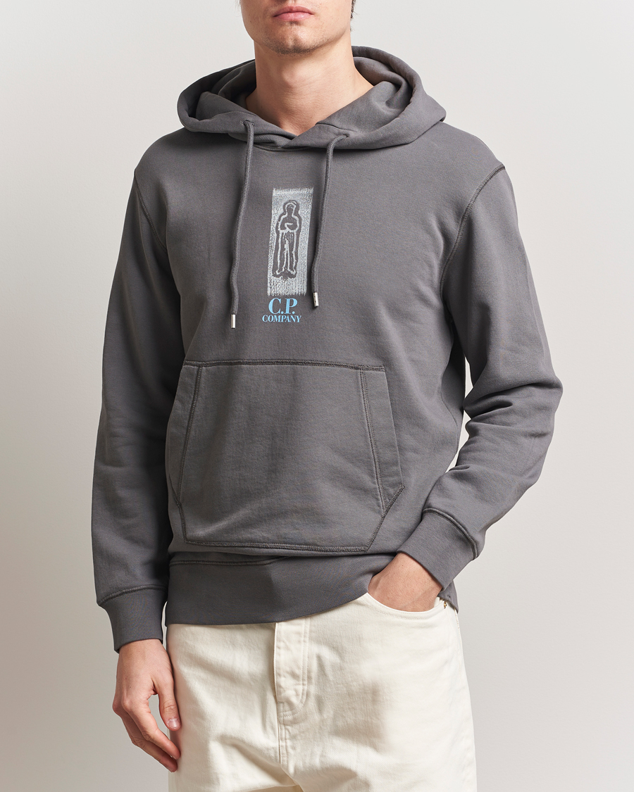 Men | Sweaters & Knitwear | C.P. Company | Cotton Fleece Back Logo Hood Grey