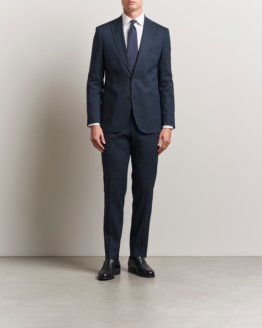 Men | Suits | Morris Heritage | Linen Suit Trousers Navy
