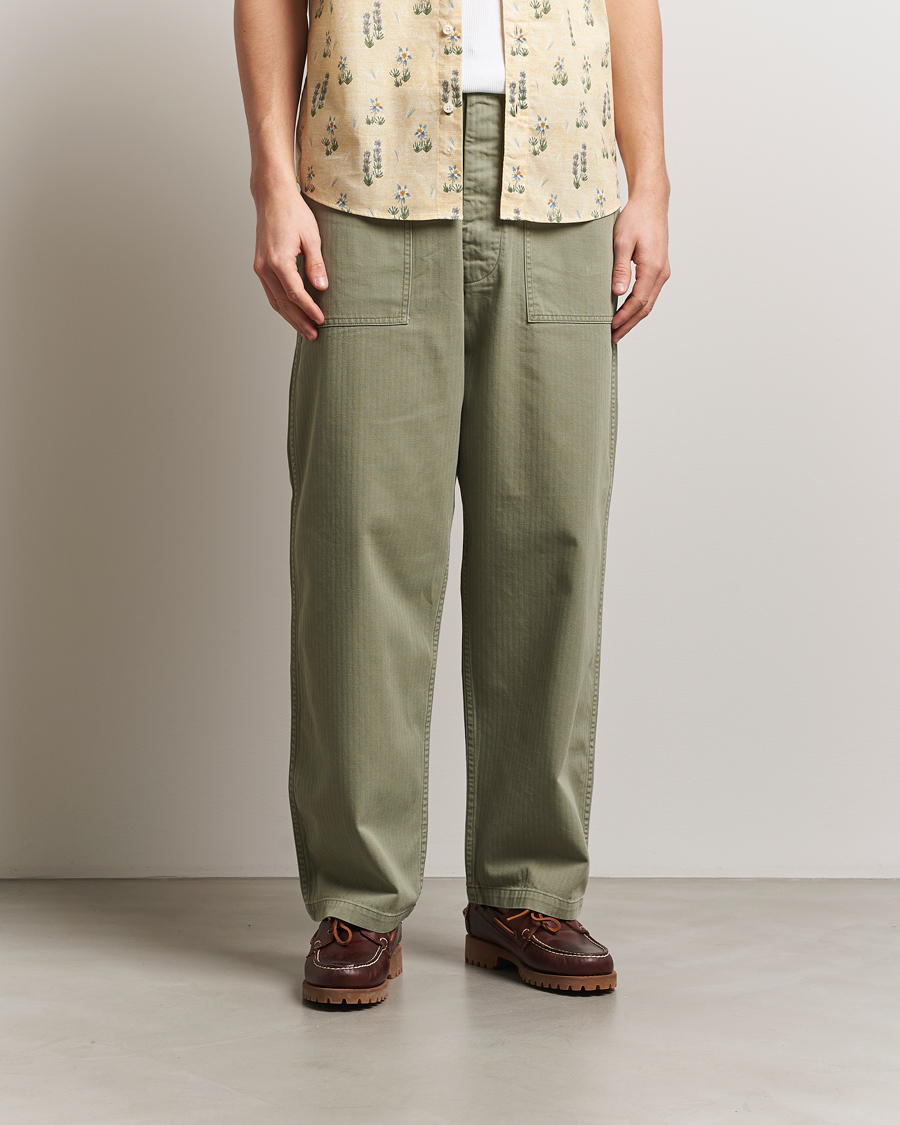 Men | Trousers | orSlow | Herringbone Summer Fatigue Pants Green
